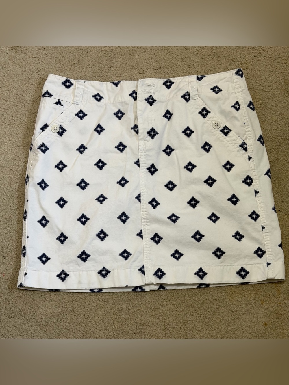 Tommy Hilfiger Women Skirt White Blue All Over Print Sz 2 Nautical